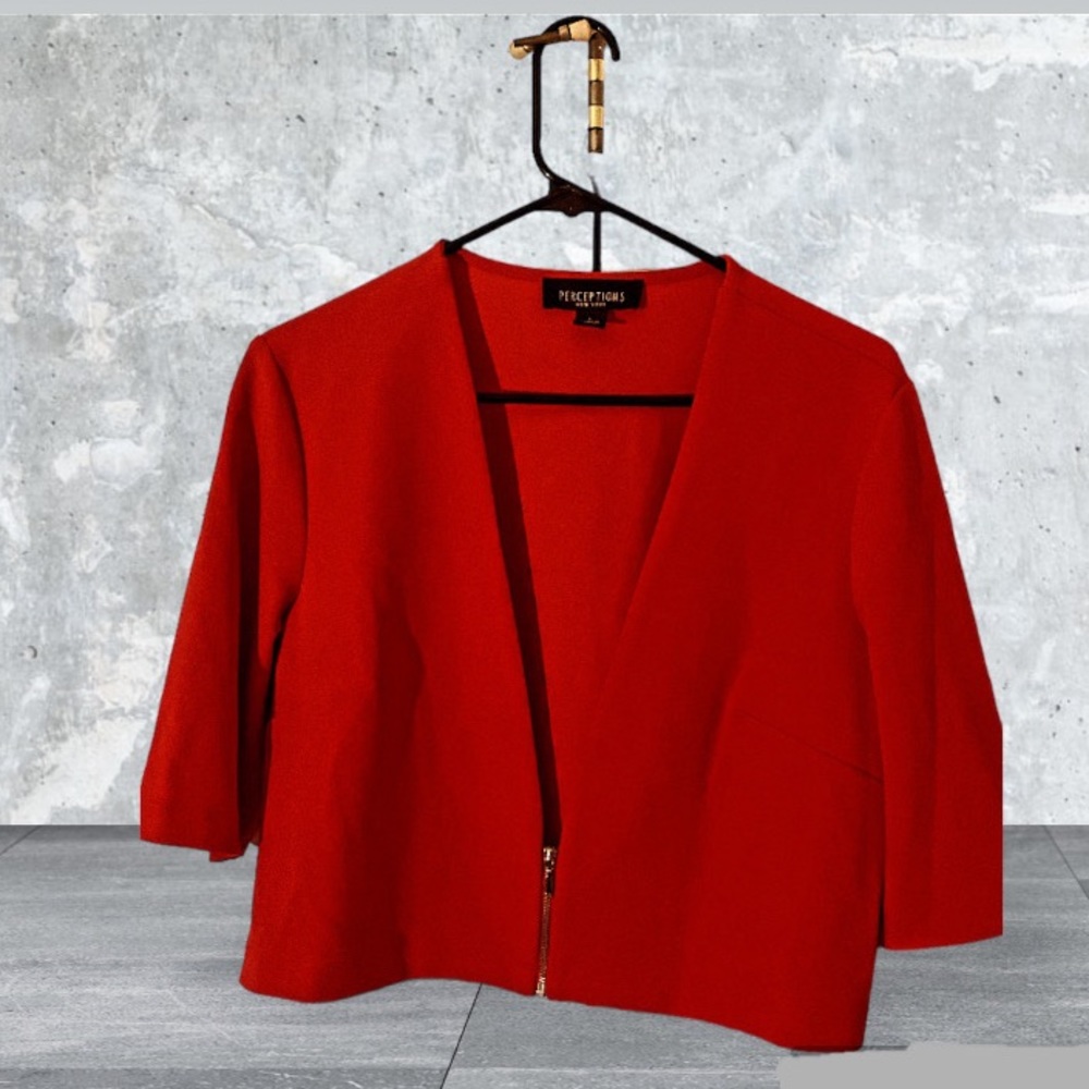 Perceptions Red Crop Quarter Sleeve Blazer